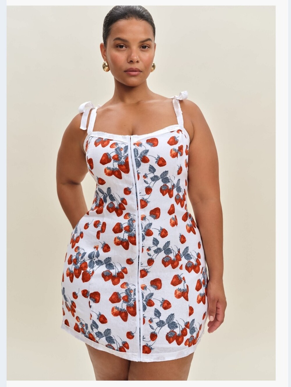 Reformation Dion Linen Mini Dress In Strawberry Jam, EUC